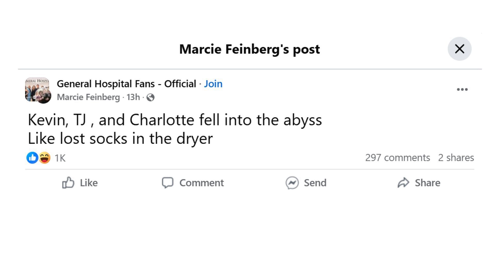 The Original Post by the fan (Image via Facebook/ @Marcie Feinberg)
